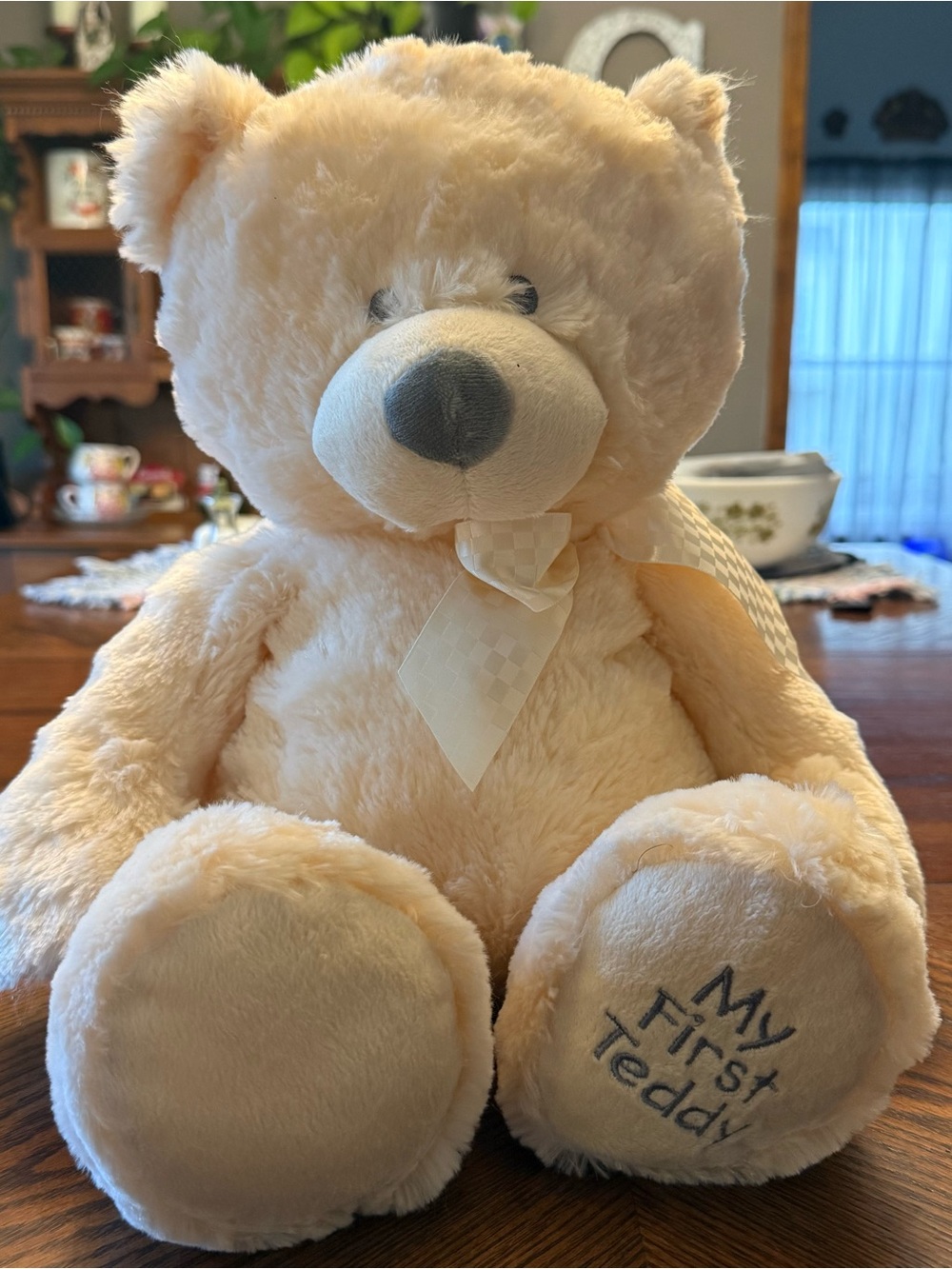 Baby Ganz My First Teddy Bear Plush Fluffy Soft for Baby Tan Cream Plaid Bow EUC